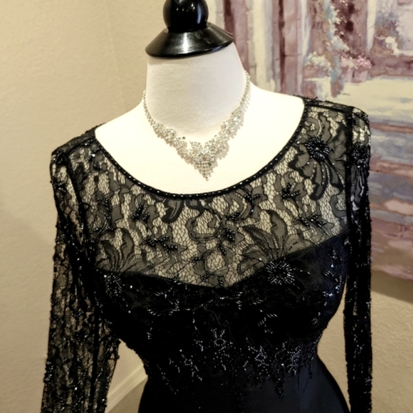 Montage by Mon Cheri Black Beaded Gown - Picture 2 of 16